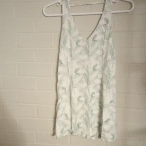 Elegant White and Green Leaf Print Dress
